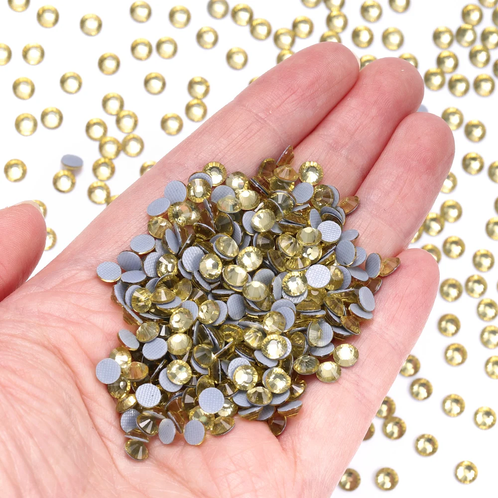 QIIY SS6-SS30 سلسلة صفراء زجاج كريستال أحجار الراين الإصلاح حديد مسطح على الحجارة لفستان الزفاف نسيج الملابس الديكور #3