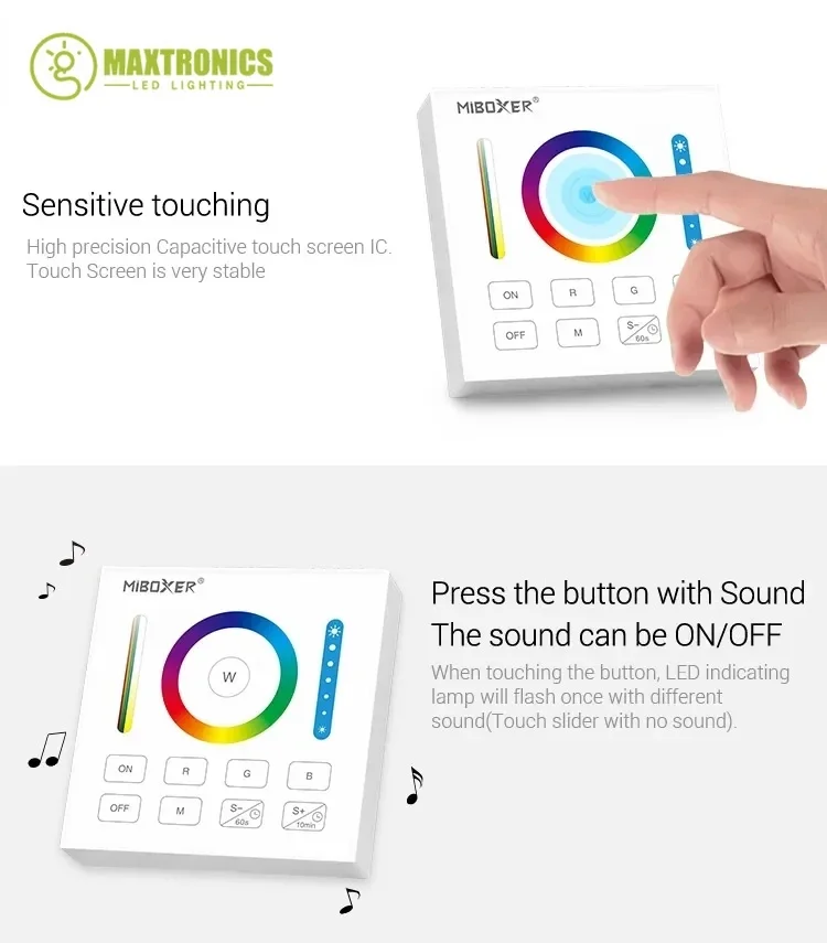 Miboxer B0 B1 B2 B3 B4 B8 2.4GHZ zdalny Panel dotykowy LED 4-strefowy/8-strefowy regulator ściemniania dla pojedynczy kolor/RGB + CCT/RGBW/lampa LED