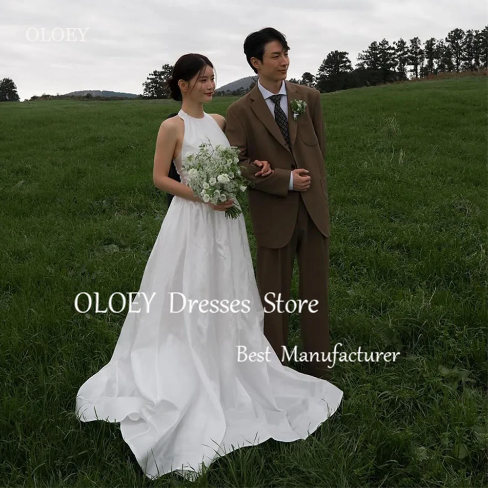 

OLOEY Simple O-Neck A Line Taffeta Wedding Dresses Korea Photoshoot Floor Length Bridal Gowns Mariage 2024 Custom Made