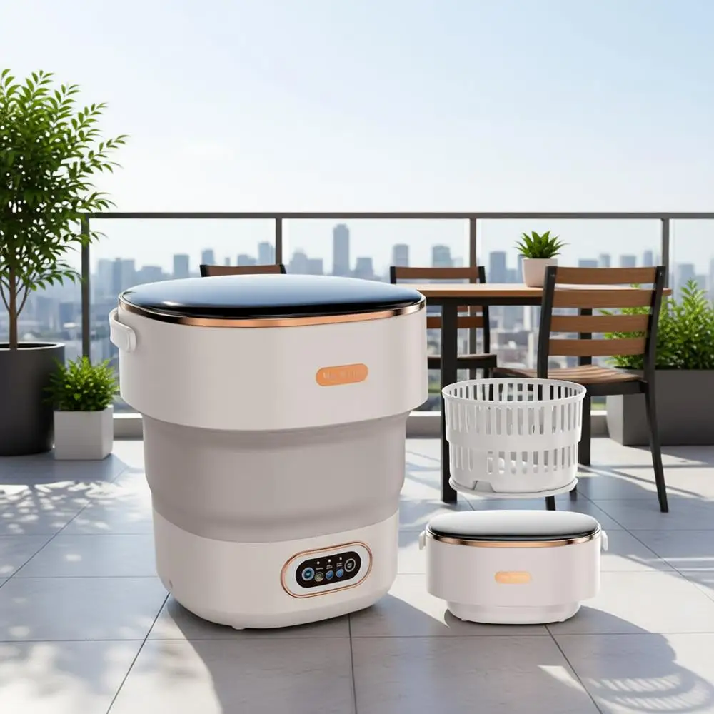 

Портативная мини-стиральная машина на 16 л с корзиной для отжима для нижнего белья, детской и мелкой одежды, идеально подходит для дома, отеля, кемпинга (бежевый)