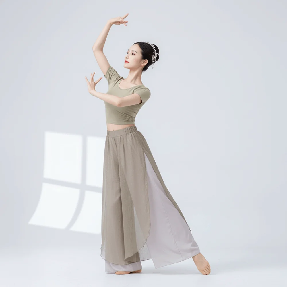 

Wide-Leg Classical Dance Pant Flowing Chiffon 2 Layer Performance Costumes Loose Fit Modern Practice Trouser