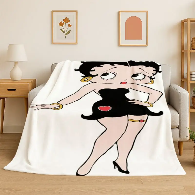 Cute B-Betty Girl B-Boop Cartoon Flannel Blanket,Ultra Soft Warm Plush Throw for Home Bedroom Bed Sofa Cover Office Picnic Gift