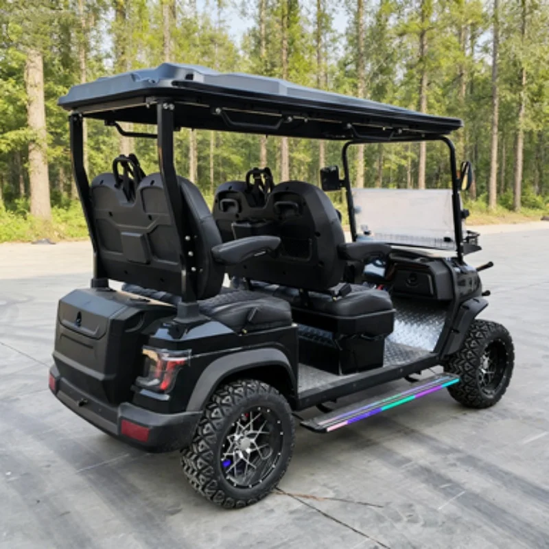 

Элитный электрический гольф-кар с литиевой батареей 72В, 14-дюймовыми колесами, разрешенный для дорог общего пользования, с высококачественными сиденьями, подлокотниками, регулировкой передач и передней корзиной