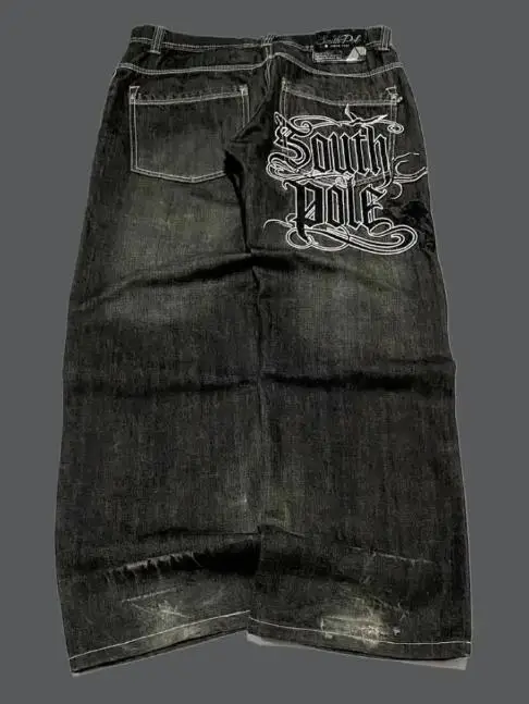 Y2K الأمريكية نمط جديد التطريز الرجال فضفاض الجينز شارع العليا خمر الهيب هوب موضة عادية جوكر زوجين بنطال ذو قصة أرجل واسعة #2