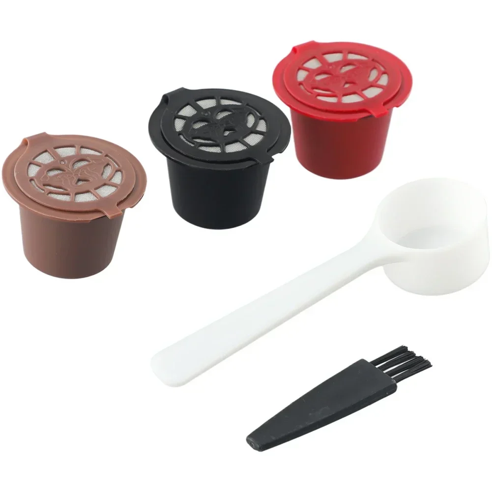 3Pcs Reusable Coffee Capsule For Nespresso Coffee Machine Capsule Cups Coffee Maker With Spoon And Cleaning Brush USEFUL