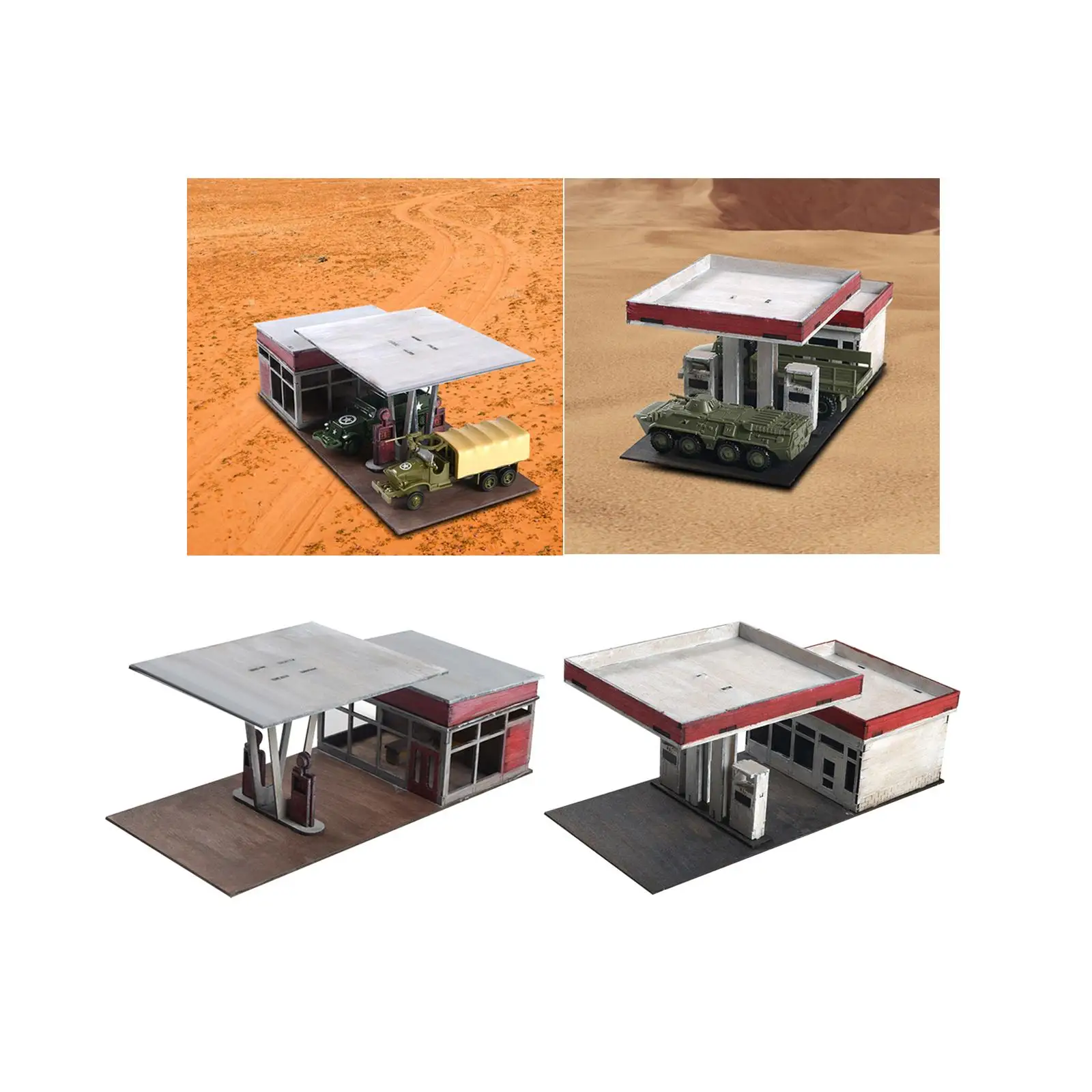 1:72 1:64 Building Model Kits for Gas Station Scene, DIY Unassembly Puzzles for Diorama Layout