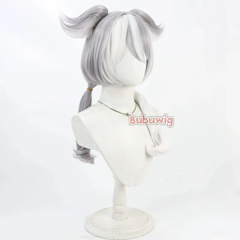 

CySynthetic Hair NIjisanji Elira Ewiwa Парики для косплея Виртуальный YouTuber 55 см Серый смешанный белый парик с хвостиком Термостойкий