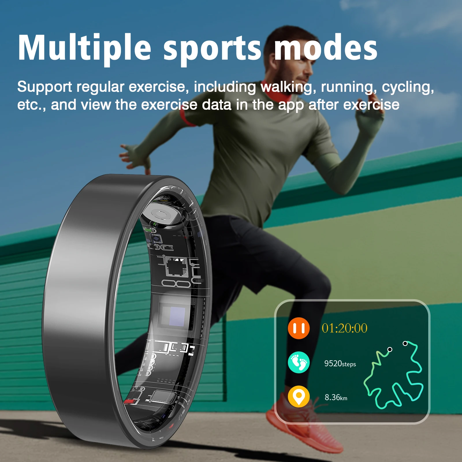 حلقة ذكية، تتبع النوم، أوضاع رياضية متعددة، مراقبة البيانات الرياضية، متوافقة مع iPhone وAndroid، هدية العيد، للجنسين