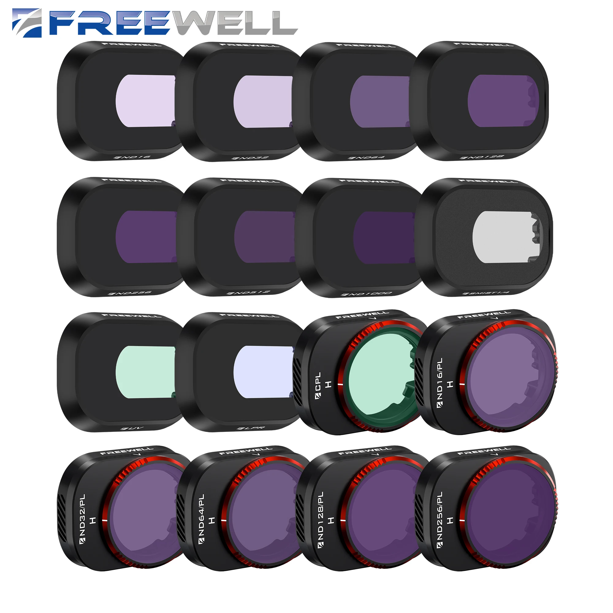 Freewell 16Pack Mega ND, ND/PL, CPL, UV, Snow Mist 1/4, filtry przeciw zanieczyszczeniom świetlom kompatybilne z Mini 4 Pro