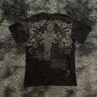 2000s Xzavire Shirt Skull Print Fashion Graphic Men's Top Double-sided Pattern Street Style Loose Clothing