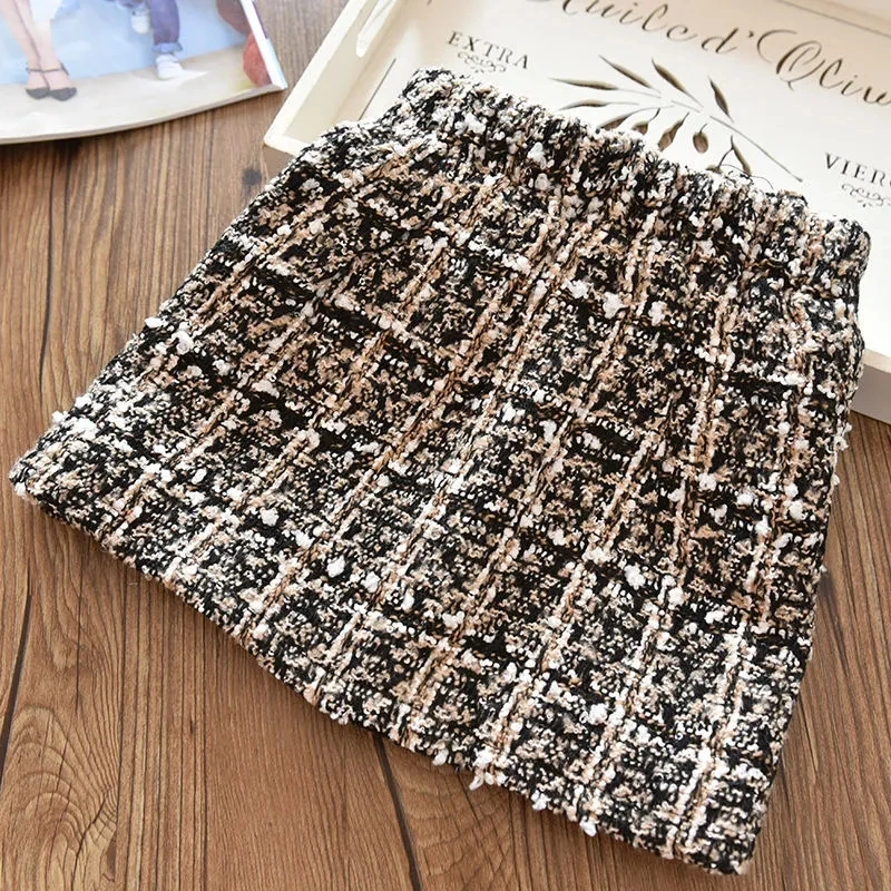 Girls woolen Plaid new half skirt children\'s Baby Plush thickened princess skirt kids children striped clothes