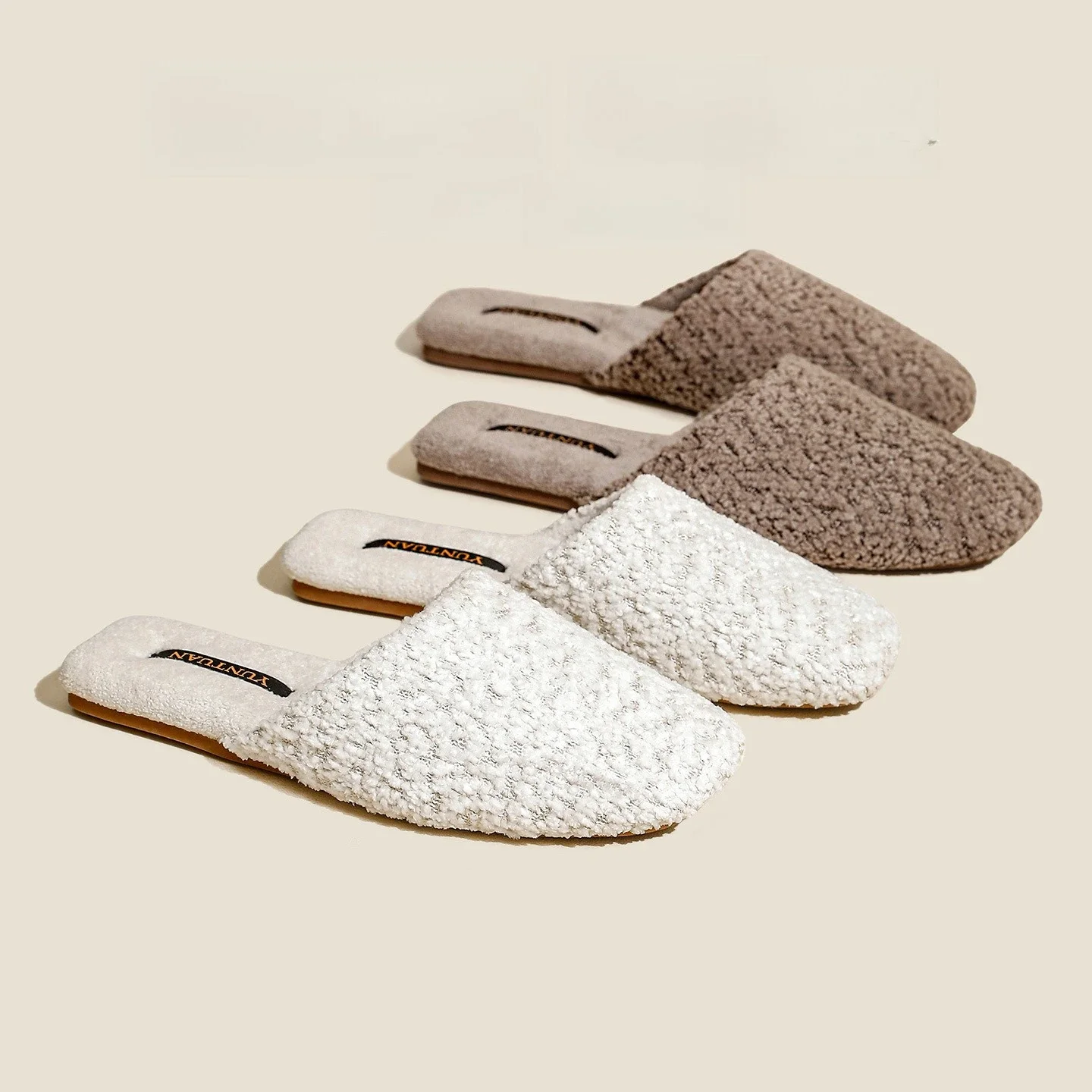 Autumn Winter Gentle Style Comfortable Soft Loop Pile Warm Teddy Fleece Cotton Women's Slippers Couples Indoor Non Slip Slippers