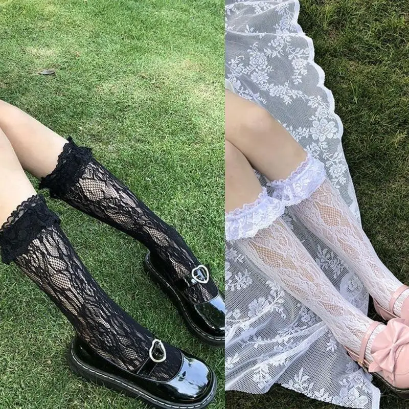 195E Maid Kniestrümpfe Cosplay Kostüme Zubehör Rüschen Spitzenstrümpfe