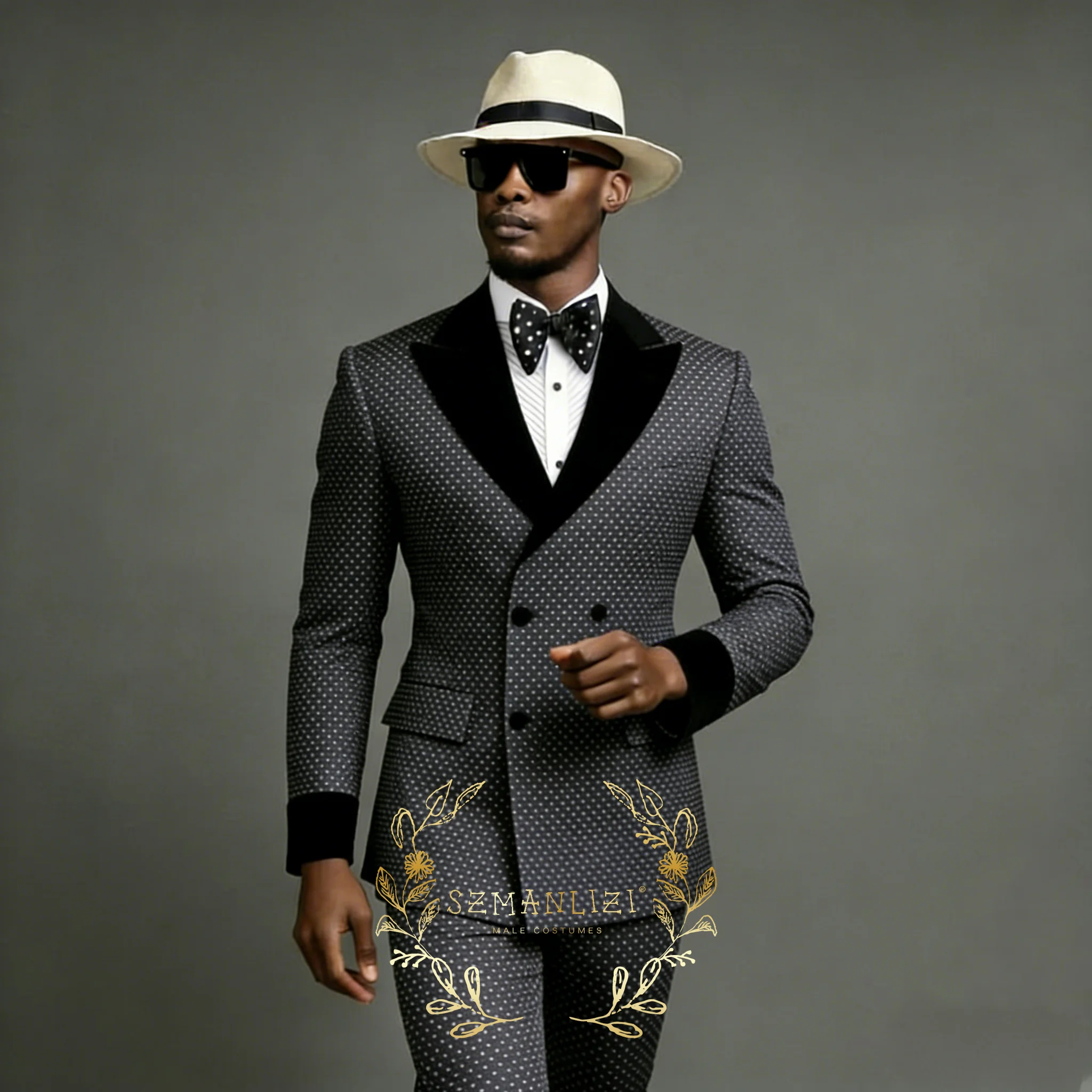 

Модные мужские костюмы с двойным рядом пуговиц для торжественных мероприятий: приталенный пиджак в черный горошек и брюки, комплекты для выпускного вечера и свадебные смокинги