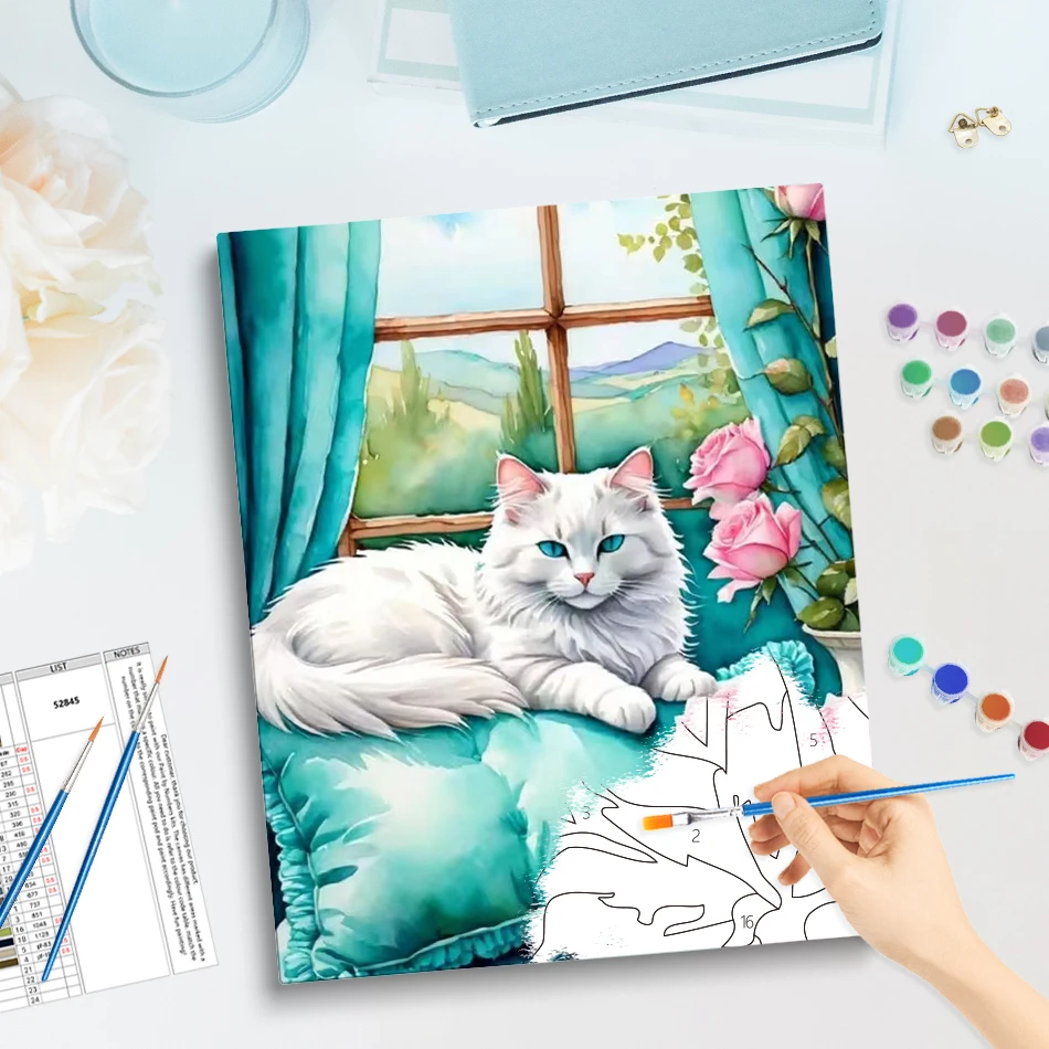 GATYZTORY Painting By Numbers Oil Kill Time Artwork Markers By Numbers For Handiwork Animals Cat Decoration Home Diy Interior