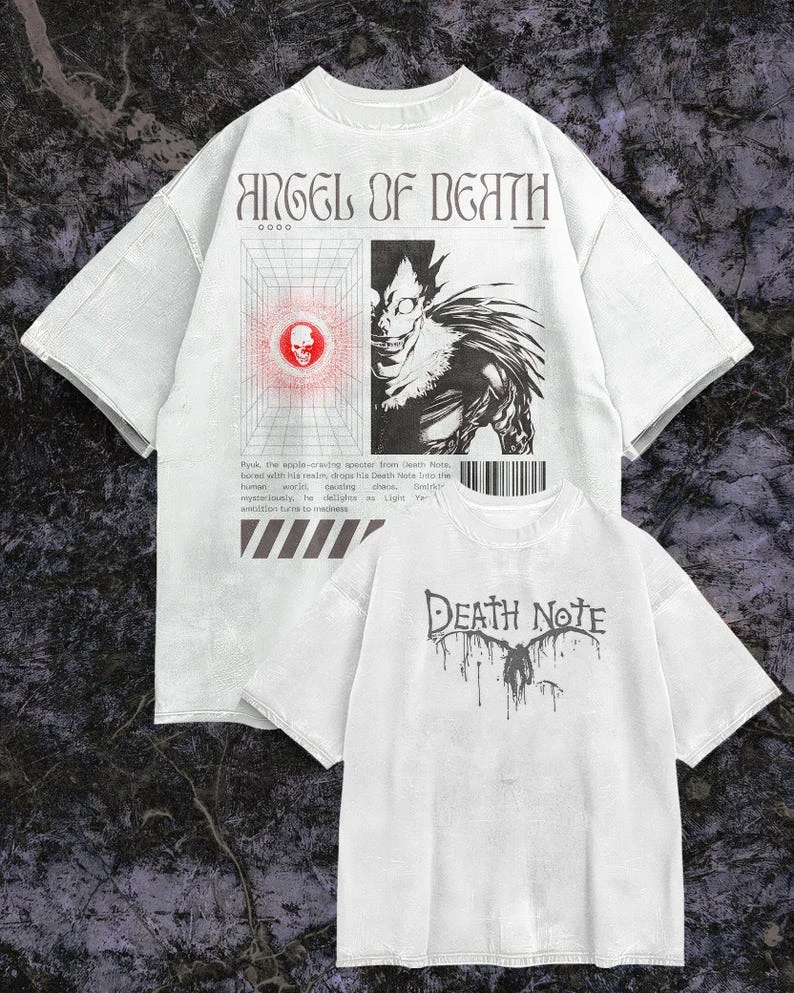 Sommer-Sale: Trendiges Death Note Anime Grafik-T-Shirt, Unisex Vintage Top, Y2K Gothic Baumwolle Oversized Streetwear T-Shirt