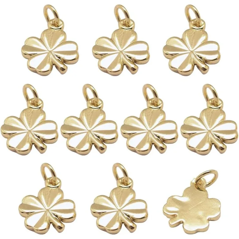 10Pcs Real Gold Plated Brass Four Leaf Clover Charms Pendants for DIY Bracelet Necklace Jewelry Making11x8x1mm