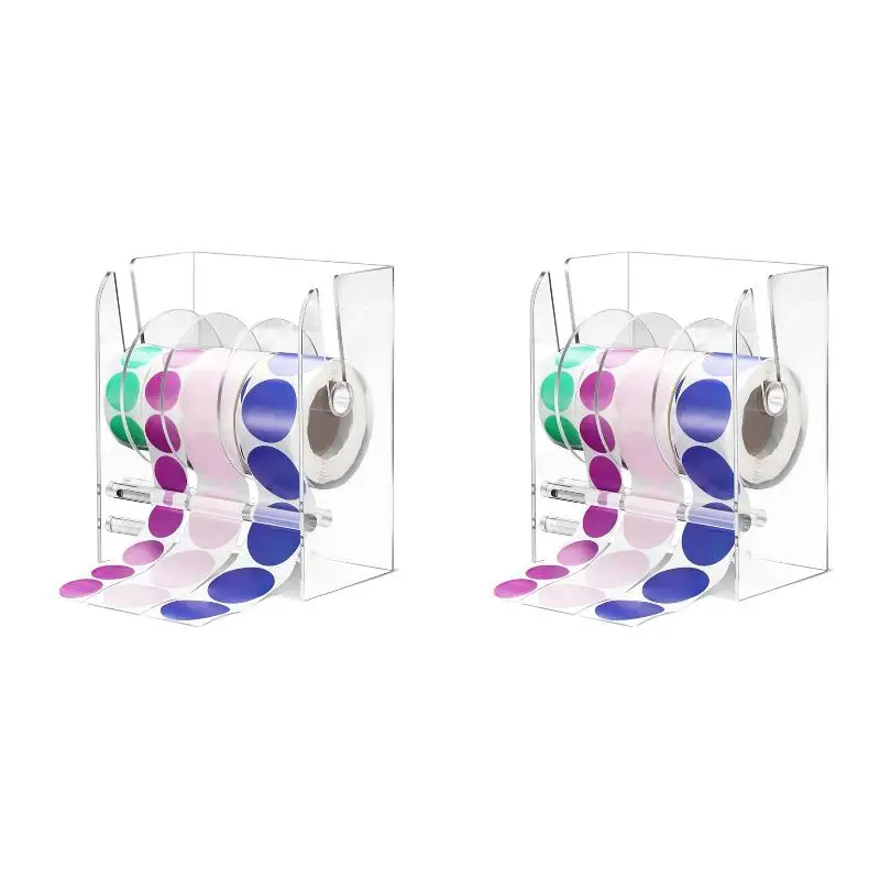 2PackX(Adjustable Label Dispenser Acrylic Sticker Roll Dispenser Sticker Roll Holder Clear Label Holders Sticker Holder 4 Disks)