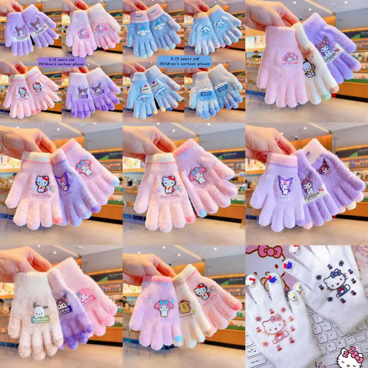 1Pair Sanrio My Melody Kuromi Gloves Kawaii Winter Outdoors Cold-Proof Gloves Fashion Keep Warm Thickened Children Gloves Gifts