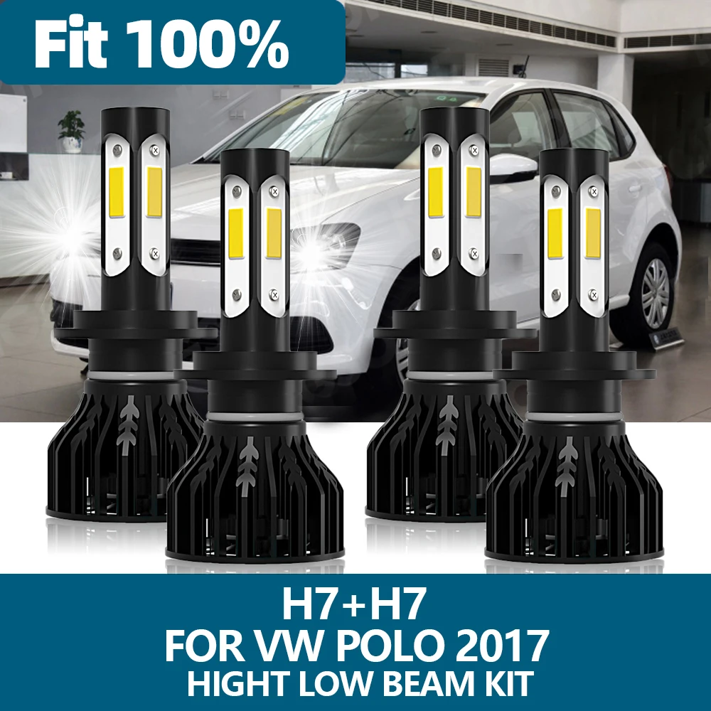 Pasuje do Volkswagen VW POLO 2017 4szt H7 LED Reflektor samochodowy 6000K Biały 10000LM 100W COB Chips Zestaw żarówek świateł drogowych