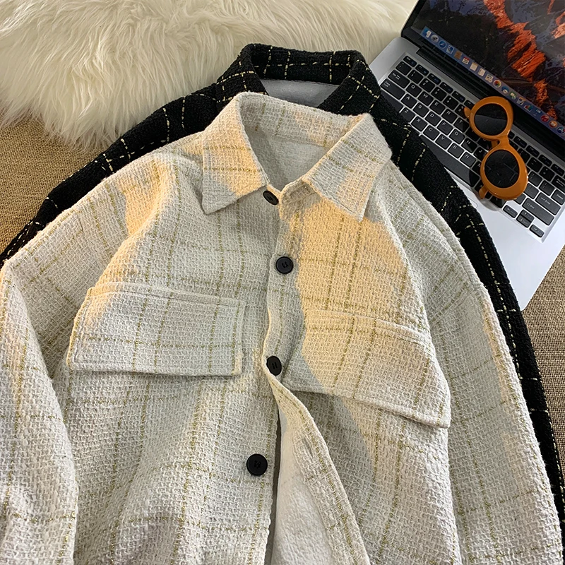 

Fashion Plaid Jacket Basic Casual Men Women Coat Button Cardigan Jacket Large Size Unisex Jackets