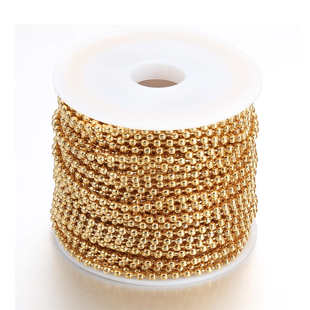 5/3Meters Stainless Steel 2.4/2/1.5/1.2MM Gold Color Round Ball Bead Chains for DIY Jewelry Making Accessories Wholesale