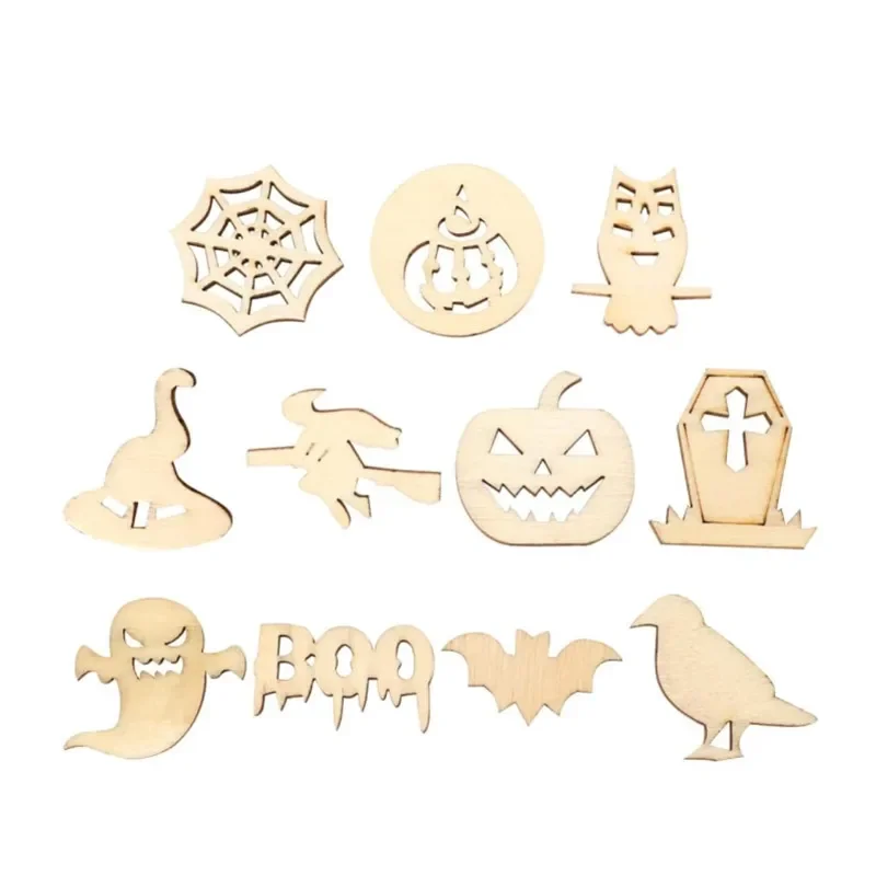 

50pcs Halloween Doodle Wood Chips Halloween Wood Decor Halloween Hanging Tags Wooden Craft Ornaments Crafts for Kids