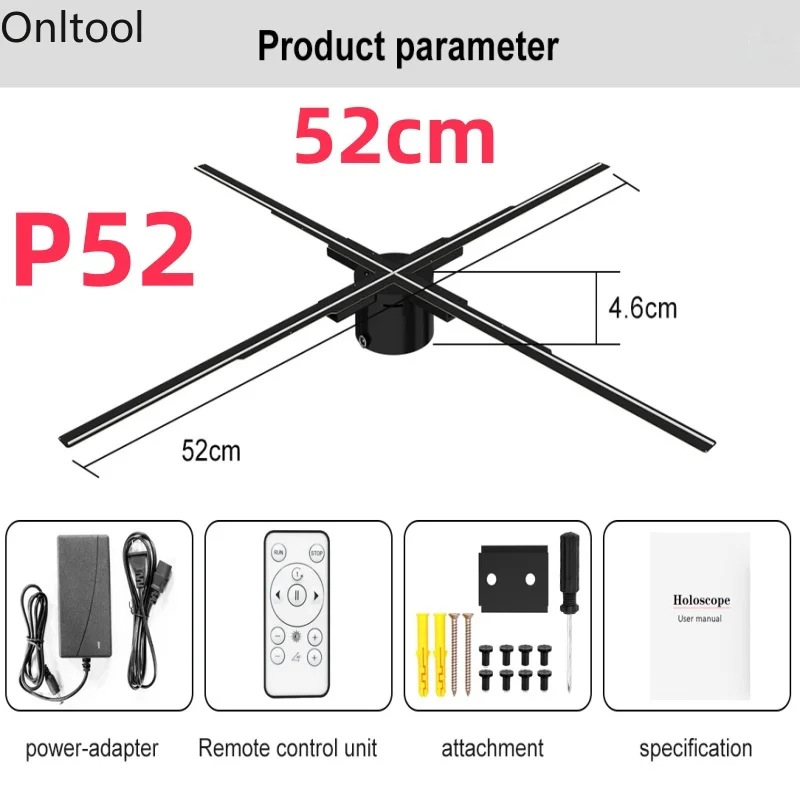 Newest 52cm 3D Hologram Fan 614 LEDs Holographic WiFi Player Shopping Advertising Display Machine Remote Control Bluetooth Audio
