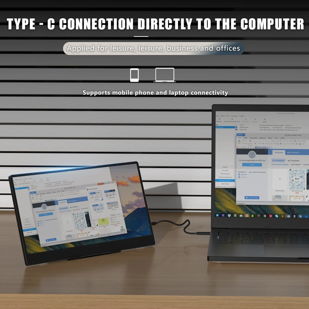 MUCAI N140-S36 Portable Display 14 Inch 60Hz Resolution 1366*768 TN Panel 250cd/㎡ Brightness 3ms Response Portable Monitor