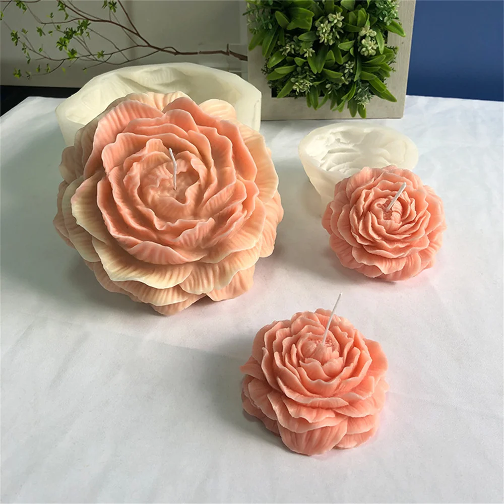 Large Peony Aroma Candle Silicone Mold 3d Peony Flower Mousse Cake Chocolate Mould Diy Soap Mould Home Bedroom Decor