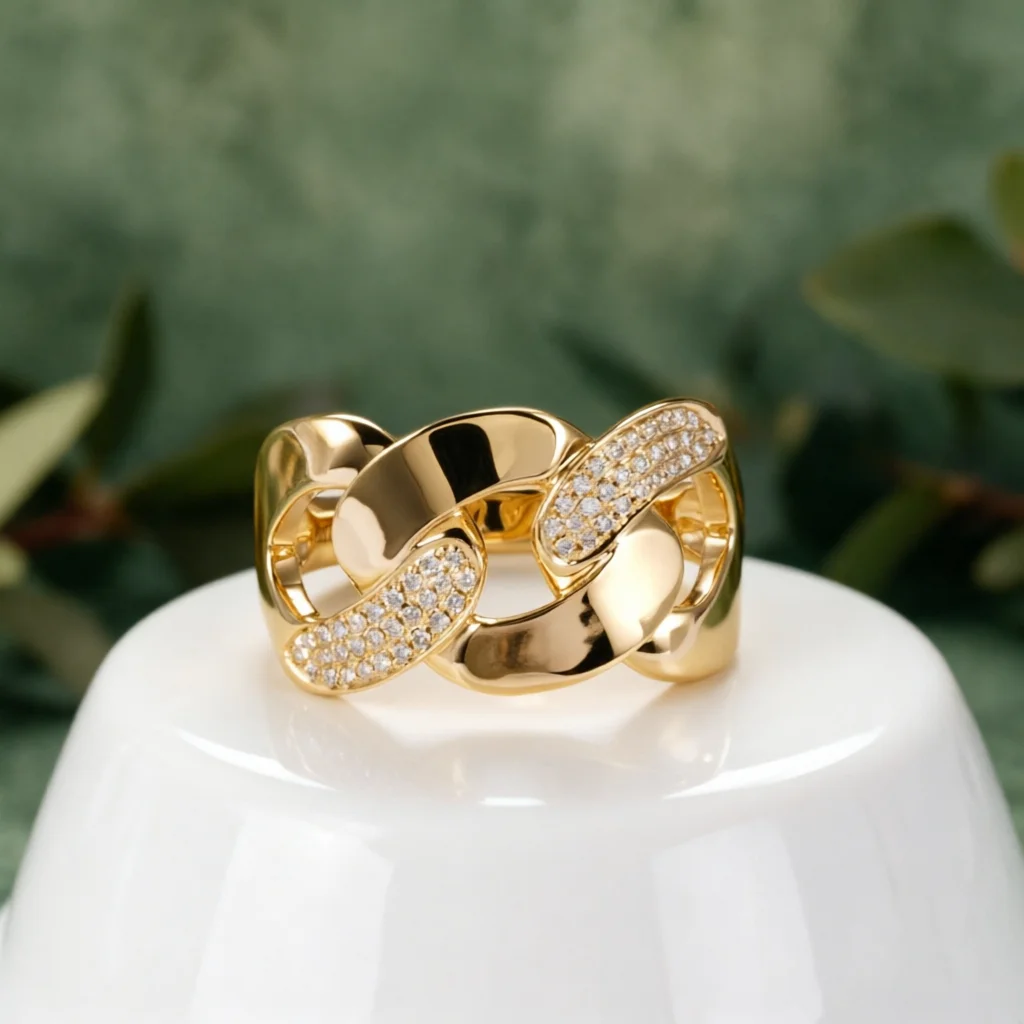 

CxsJeremy Soild 18K Au750 Yellow Gold Moissanite Diamonds Geometric Chain Ring Charm Hip Hop Wedding Party Jewelry