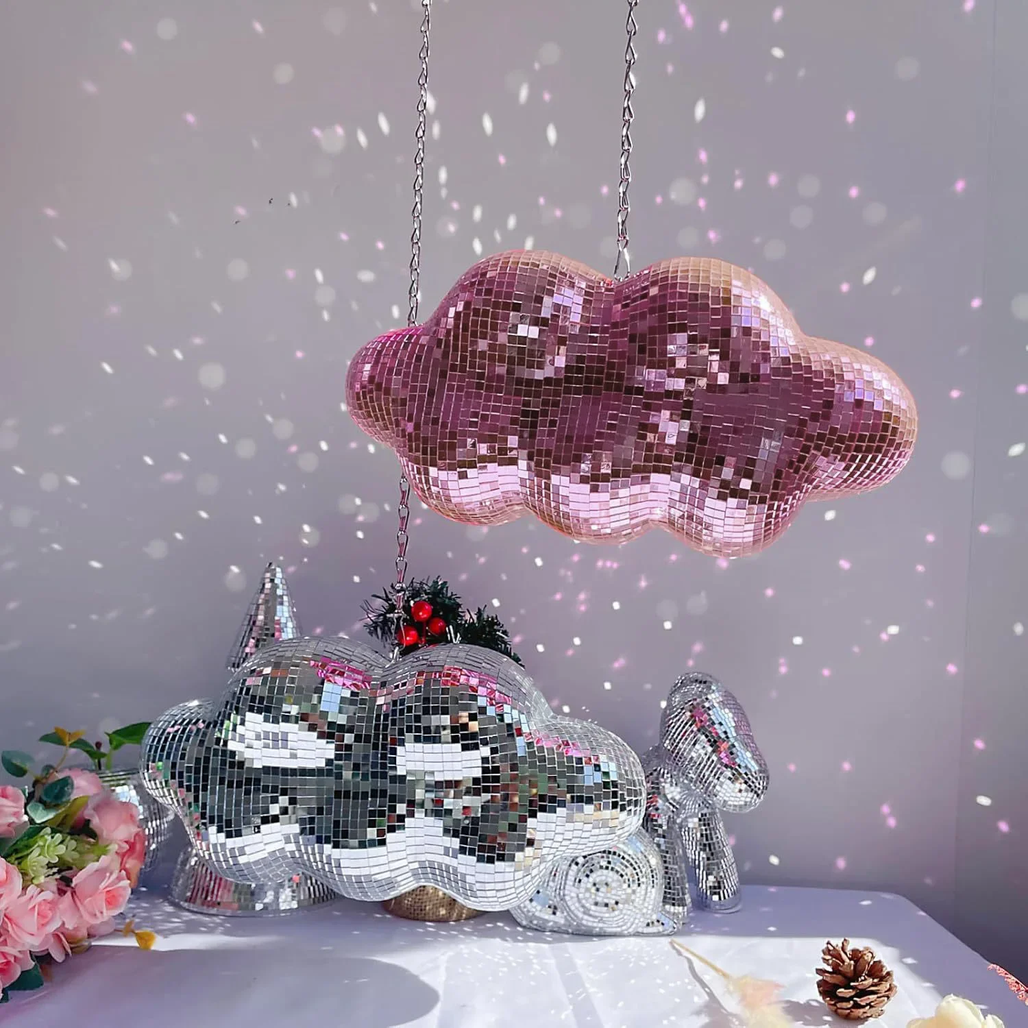 Disco Glass Mirror Cloud Ornament Pendant Fashion Bar Party home Flash Ornaments Silver 70s Retro Ornament