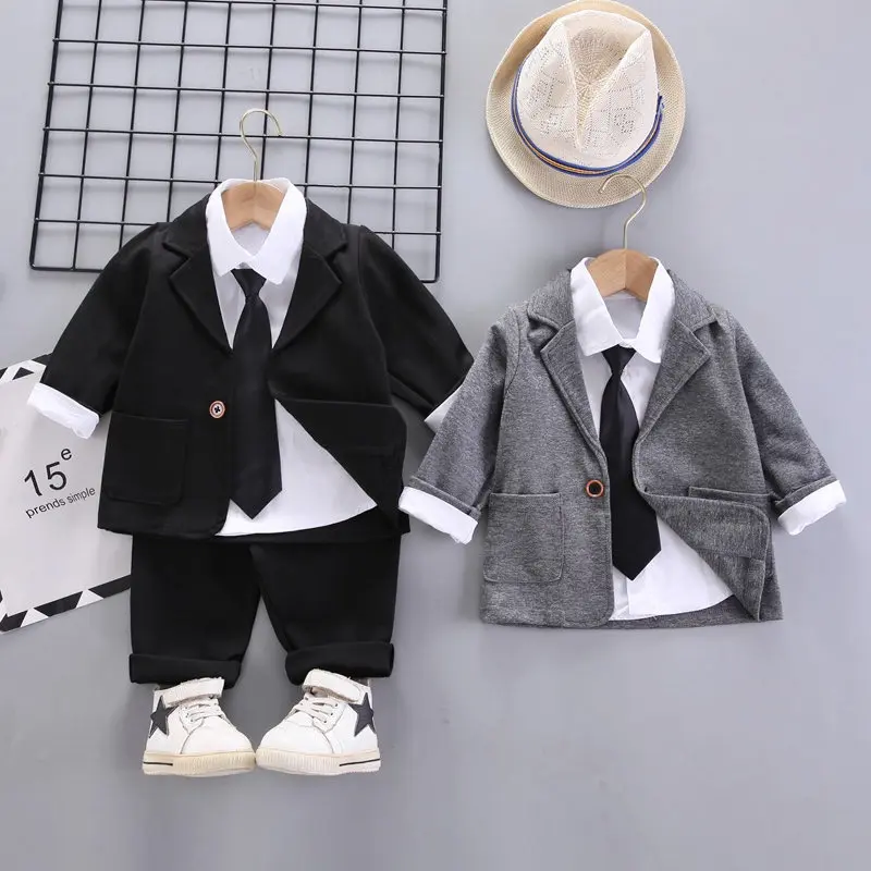 Spring Children Kids Clothes Kids Boys Wedding Suit Coat Long Sleeve Pants 3Pcs/Sets Toddler Fashion Cotton Clothing Infant