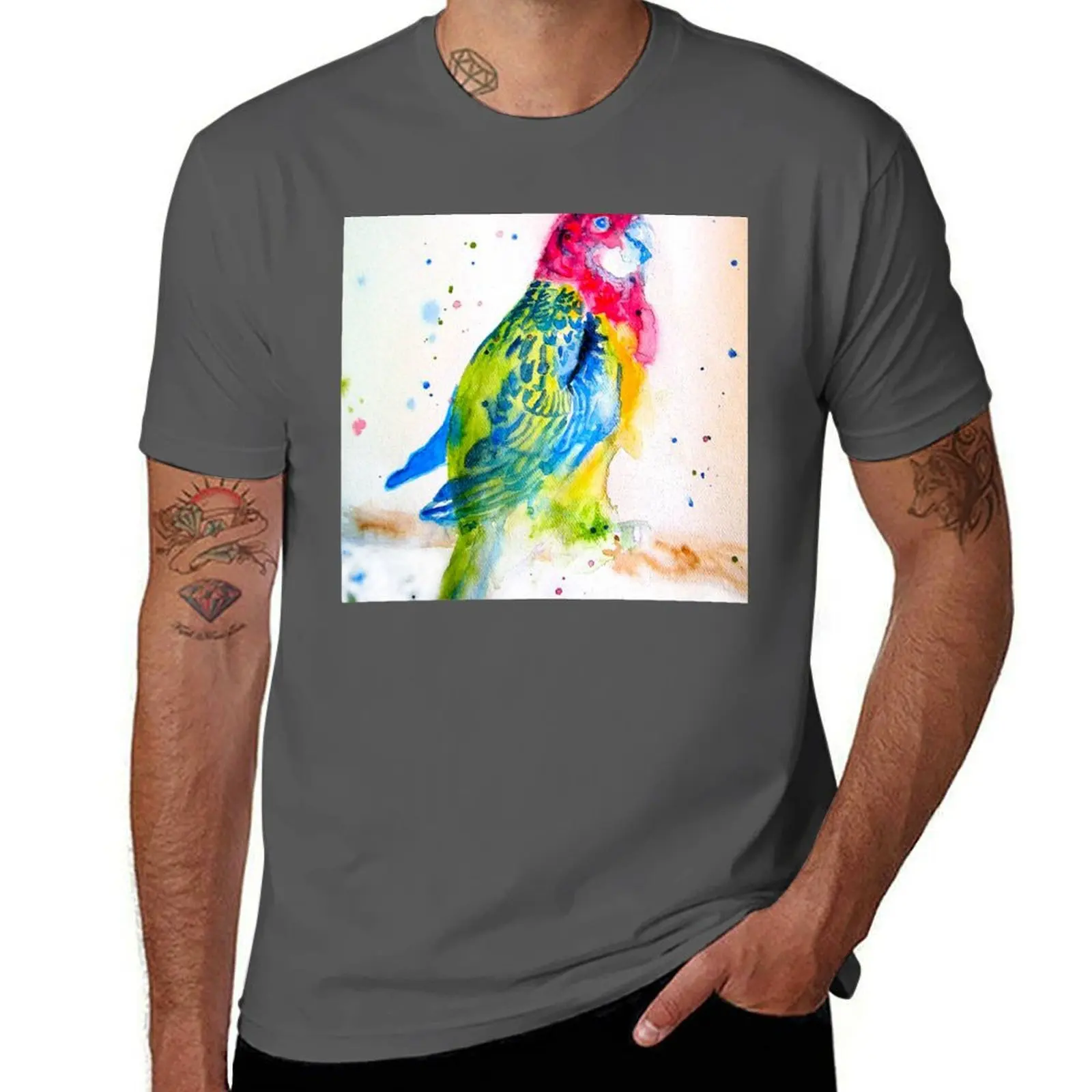

Rosella Parrot Watercolour Painting T-Shirt anime t shirts oversize t shirt man plain t shirts for man cotton soft T-Shirt