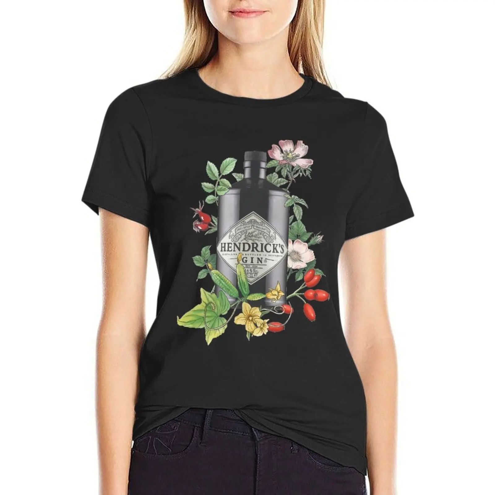 

Gin Hendricks illustration T-shirt hippie clothes summer clothes korean fashion tshirts woman