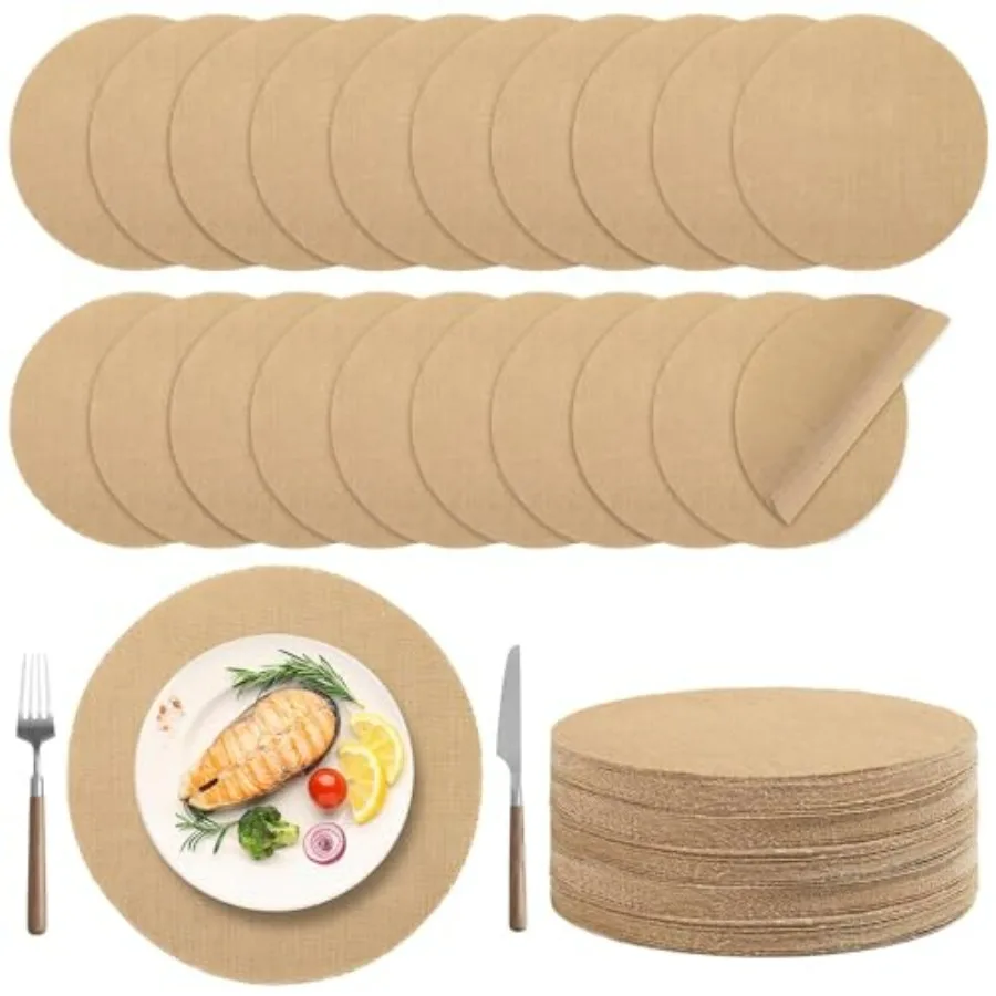 

50 Pieces Burlap Placemats 11.8 Inch Round Reusable Brown Table Mats Natural Jute Fibers Placemats Bulk Circle Rustic Table Dec