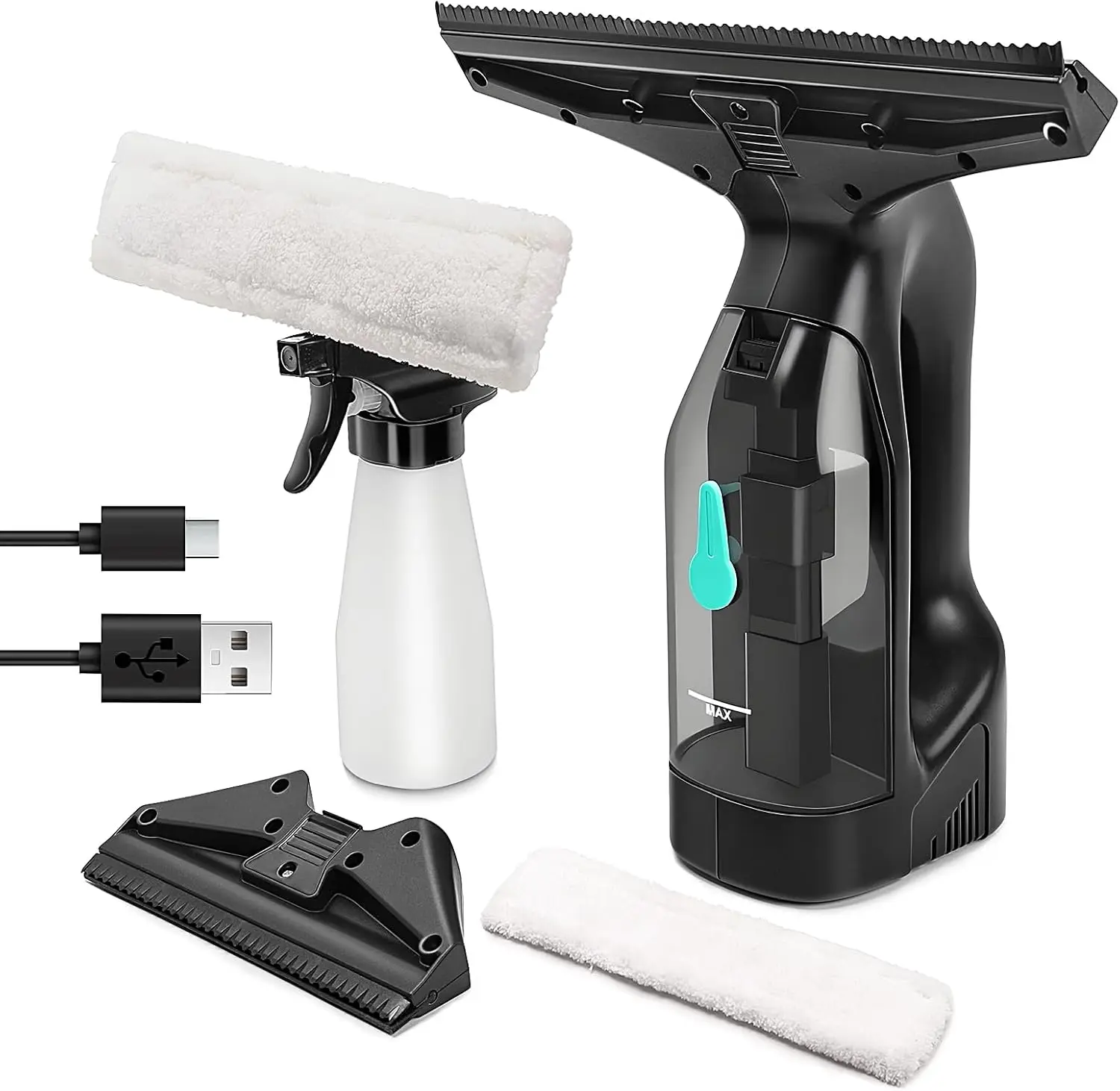 

Window Vacuum Cleaner Kit Cordless, 35Min Runtime & 2 Suction Nozzles Cleaning Tool, All-in-One Electric Squeegee Spray Kit