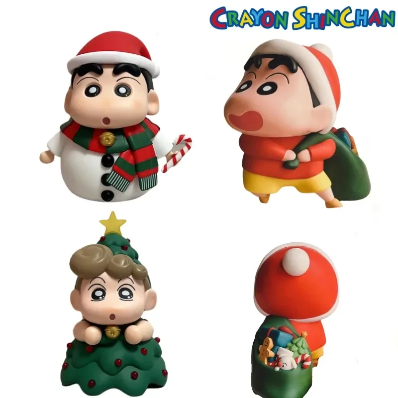 Crayon Boy Shin C-Chan Himawari Christmas Table Ornaments Cute Cartoon Snowman Desktop Figures Holiday Gift Dolls 12cm Boy Girls