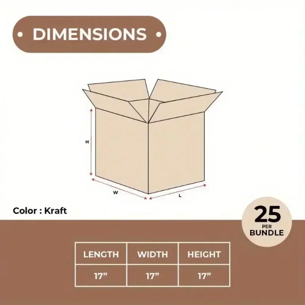 Гофрированные коробки 17 x 17 x 17 дюймов ECT-32, коричневые транспортировочные коробки, 25 шт./пучок