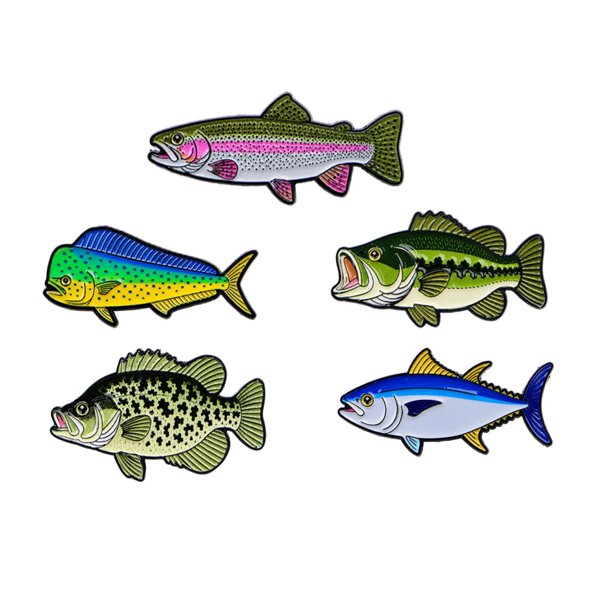 Süßwasser- und Salzwasserfisch-Emaille-Pins: Forellen-, Thunfisch-, Barsch-Anstecknadeln für Angelliebhaber, Broschen für Rucksäcke und Kleidung, Deko-Geschenk – Detail 6