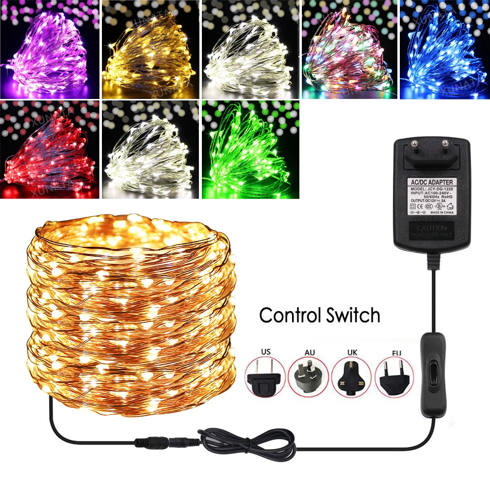 10M 20M 50M Copper Wire Christmas Garland Lights Battery Powered Led String Fairy Light Waterproof Outdoor Wedding Party Decor