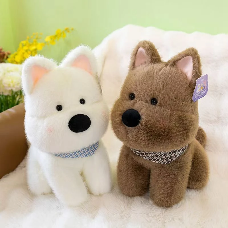 

25cm Super Cute Highland Puppy Plush Toy with Short Fur and a Cute Silk Scarf Accessory to Dress Up the Puppy Doll as a Festival