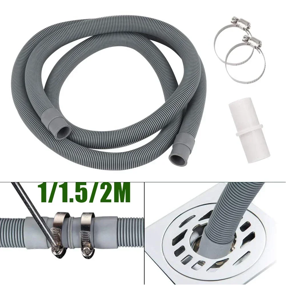 1/1.5/2M Washing Machine Dishwasher Drain Waste Hose Extension Tube With Bracket Set Washing Machine Drain Hose
