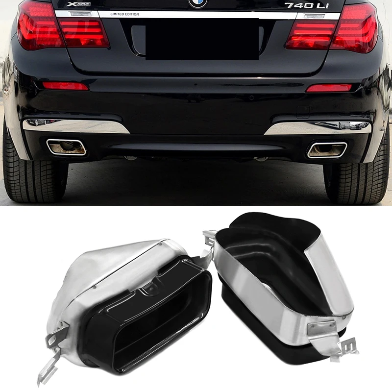 Image of Schwarze Auto-Auspuffspitze für BMW F01 F02 7er Serie 740 750 2009–2014, Schalldämpferspitze, Auspuffrohr, Edelstahl-Auspuffdüse