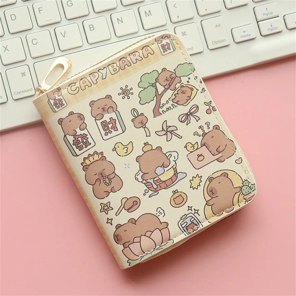 Nowa portmonetka na monety Cute Cartoon Capybara Money Coin Purse PU Leather Zipper Credit Card Holoder INS Style Card Wallets for Girls Students Gift