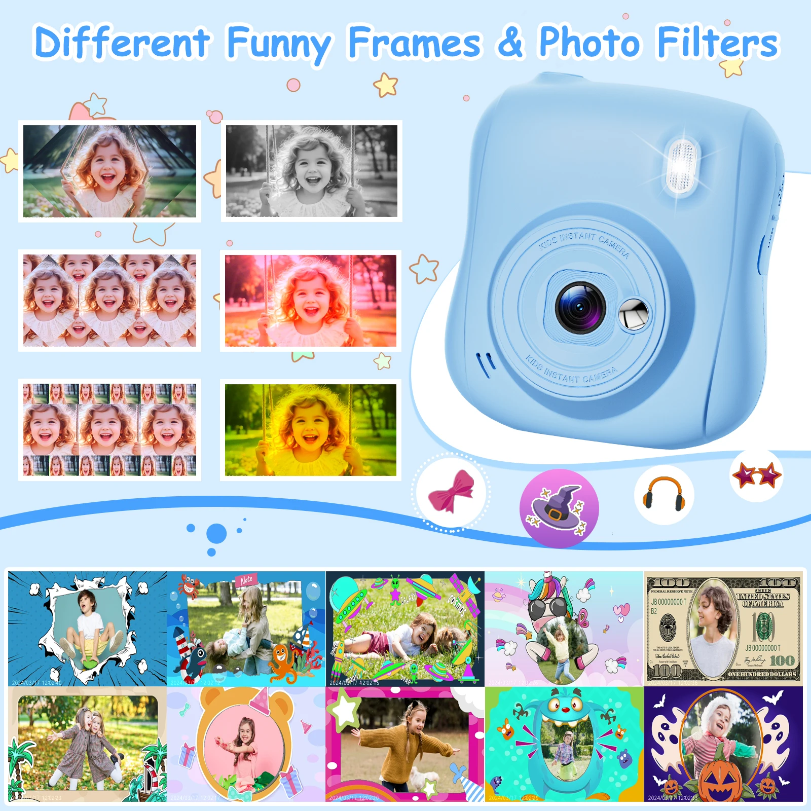 Câmera de impressão instantânea para crianças, câmera digital infantil de 2.0 polegadas, 14mp, 1080p, brinquedo com papel de impressão, presente para meninas e meninos