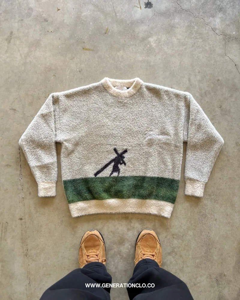 

2025 Harajuku retro Gothic cartoon character anti cross pattern design casual couple sweater Y2K trendy punk loose pullover