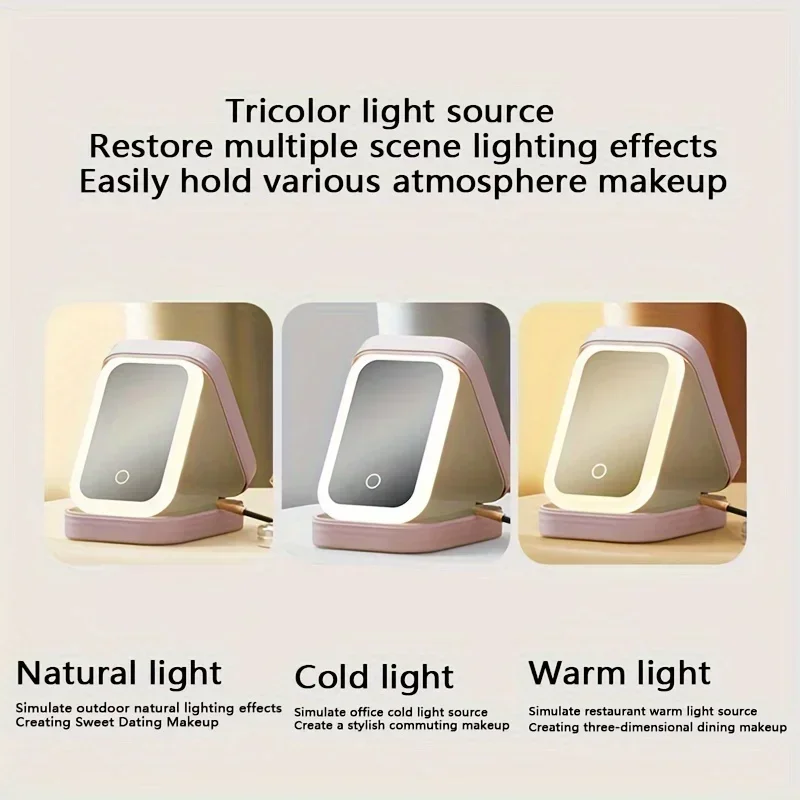 Specchio per trucco a LED ricaricabile USB da 1 pezzo, borsa per cosmetici da viaggio con luce, organizer per riporre il trucco, specchio cosmetico illuminato