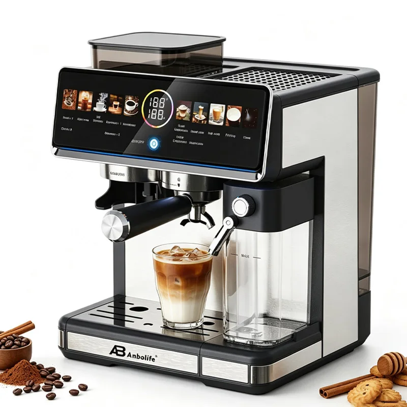 20Bar Color Display Screen Powerful Frothing System 20 Grind Settings NTC Control Espresso Coffee Machine With Grinder