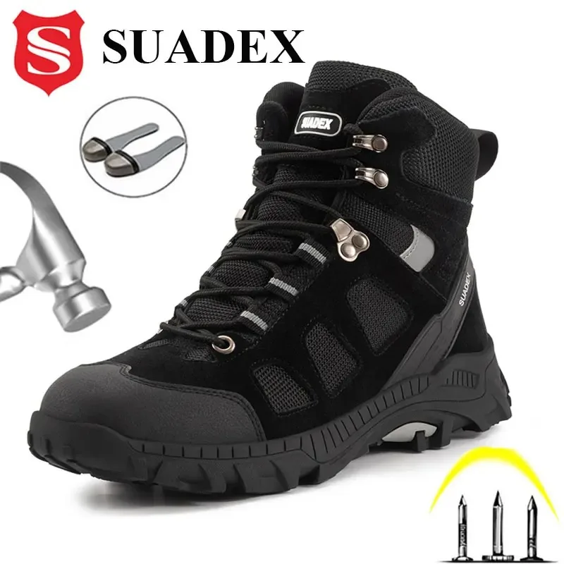 SUADEX Men Work Boots Anti-smashing Safety Motorcycle Combat Boots